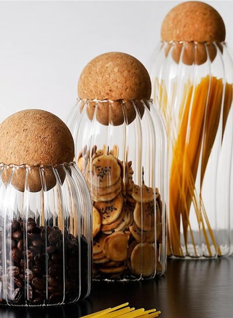 Glass Jar with Ball Cork Lid, 3 Pack Glass Canister , Glass Food Storage Jars, Glass Jars Set, Kitchen Glass Canisters, for Home Kitchen, for Coffee, Tea, Flour, Candy, Cookie, Spice - Image 1