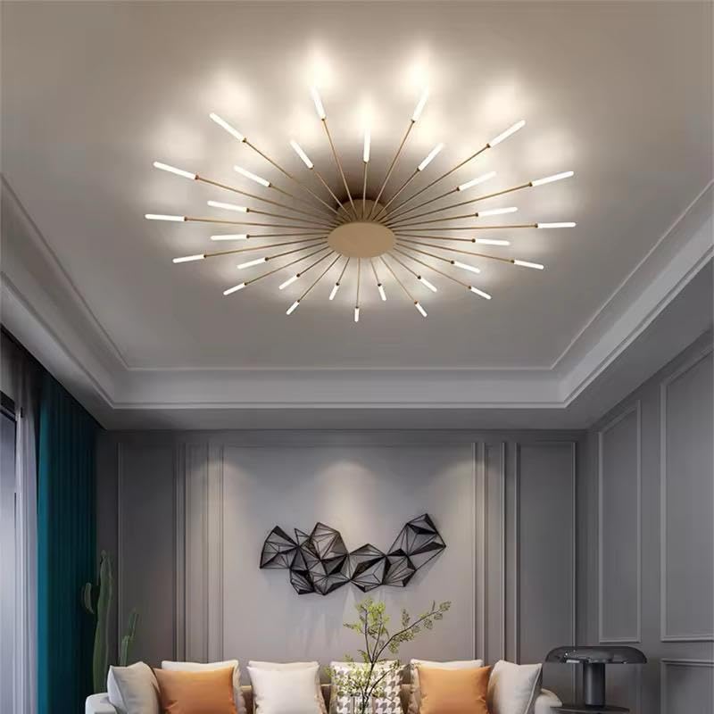 blissbells Modern Sputnik Chandelier, 20-Light LED Ceiling Light Fixture, Gold and White - Image 3