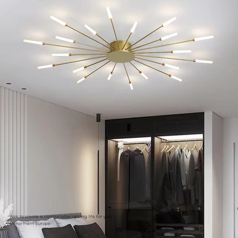 blissbells Modern Sputnik Chandelier, 20-Light LED Ceiling Light Fixture, Gold and White - Image 1