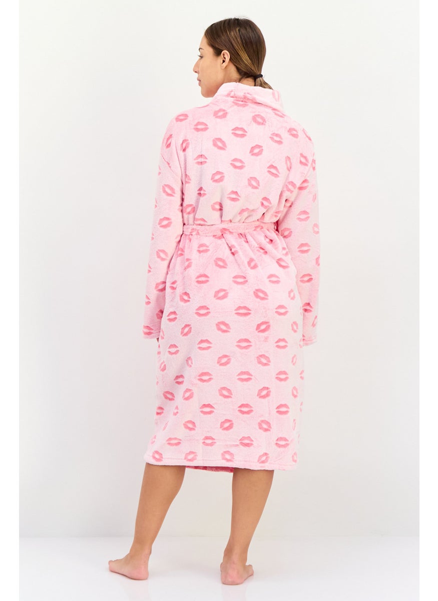 Kathy Ireland - Women Allover Print Belted Bath Robes, Pink - Image 1