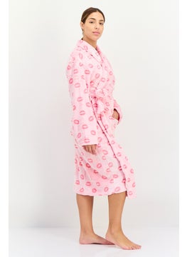 Kathy Ireland Women Allover Print Belted Bath Robes, Pink  - Image 4