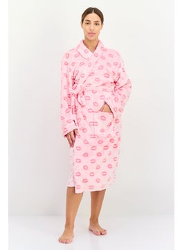 Kathy Ireland Women Allover Print Belted Bath Robes, Pink  - Image 1