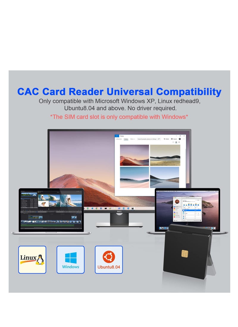 Y&D - CAC Card Reader, SIM Dual Slots Smart Reader for DOD Military USB Common Access CAC/SIM/ID/IC Bank/Health/Insurance/e-Tax/Contact Chip Card, Compatible with Windows/Vista/7/8/11 - Image 1