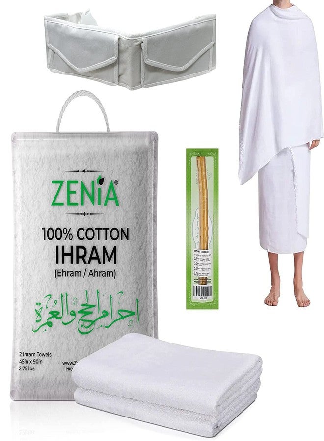 zenia منشفة إحرام زينيا الطبيعية 100% قطن للحج والعمرة - خفيفة الوزن ومتينة 45 بوصة × 90 بوصة (إحرام مع حزام قابل للتعديل وميكوات مجانية) - Image 1