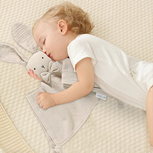 LAWKUL Baby Lovey Organic Cotton Muslin Soft Security Blankets Comfy Lovie for Infant Boy Girls Unisex Bunny Khaki - Image 3