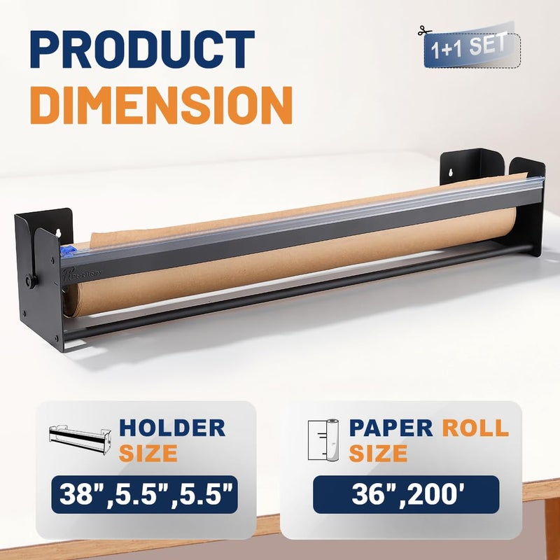 PH PERKHOMY Perkhomy 36 Inch Paper Roll Dispenser and Cutter - Heavy-Duty Wall Mountable, Non Slip Tabletop - Kraft, Freezer, Butcher Paper - Up to 300ft Rolls (Black, 36 Inch) - Image 2