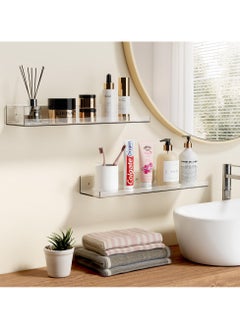 Bukela Adhesive Clear Bathroom Storage Shelves, Kitchen Storage Shelves, Acrylic Wall Shelf Organizer, Floating Shelves Wall Mounted, Set of 4 (Free Choice of Drilling or Not)  - Image 2