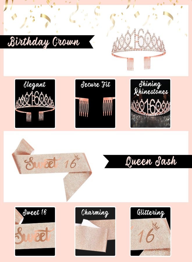 RTHPY Sweet 16 Party Decorations,Black Rose Gold Happy 16th Birthday Banner Balloons Backdrop Hanging Swirls,Sweet 16 Sash and Tiara Cake Topper Honeycomb Centerpiece Sixteen Party Supplies for Girls - Image 4
