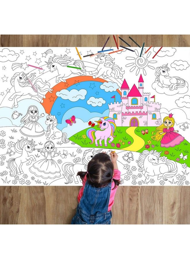 Tevxj Unicorn Coloring Books For Kids Unicorn World Giant Coloring Poster Large Coloring Tablecloth Huge Table Cover For Boys Girls Classroom Home Birthday Party Supplies Favor 31.4 X 43.3 Inch - Image 2