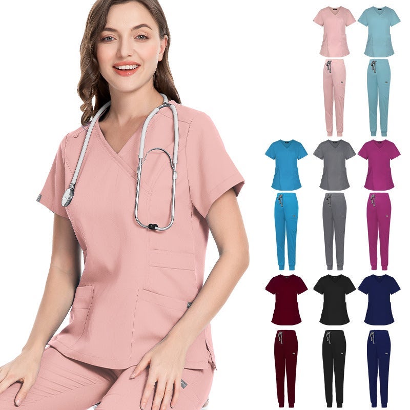 Lightweight V-Neck Medical Scrub Top with Multiple Pockets - Black
