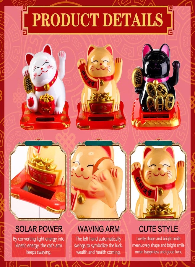 Wovnet 3 Pcs 2.95" Lucky Cat Waving Arm Maneki Neko Lucky Cat Solar Waving Cat Feng Shui Fortune Wealth Lucky Welcoming Cat Window Sun Catcher Car Dashboard Decor - Image 3