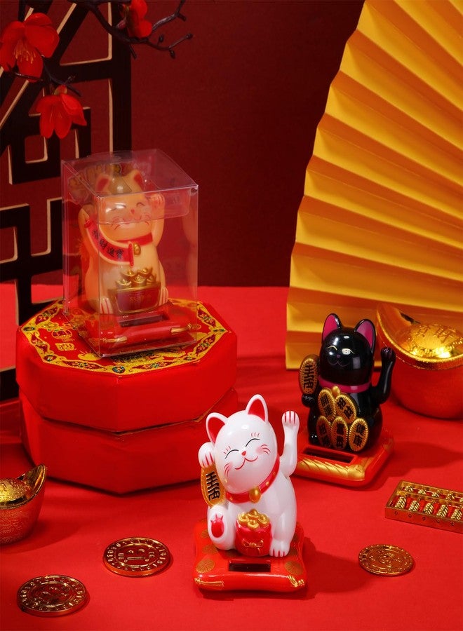Wovnet 3 Pcs 2.95" Lucky Cat Waving Arm Maneki Neko Lucky Cat Solar Waving Cat Feng Shui Fortune Wealth Lucky Welcoming Cat Window Sun Catcher Car Dashboard Decor - Image 5