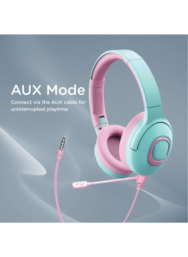 Kids Wireless Headphones with Dual Mic, Wired/Wireless Mode, Volume Limit, AUX Sharing Port - Image 2