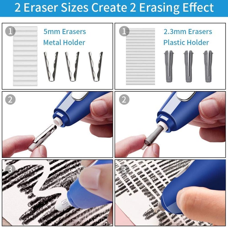 AFMAT Electric Eraser, 140 Eraser Refills, Electric Pencil Eraser Rechargeable for Artists, Electric Erasers for Drafting, Drawing, Painting, Sketching, Architectural Plans, Detailer Tool-Blue - Image 2