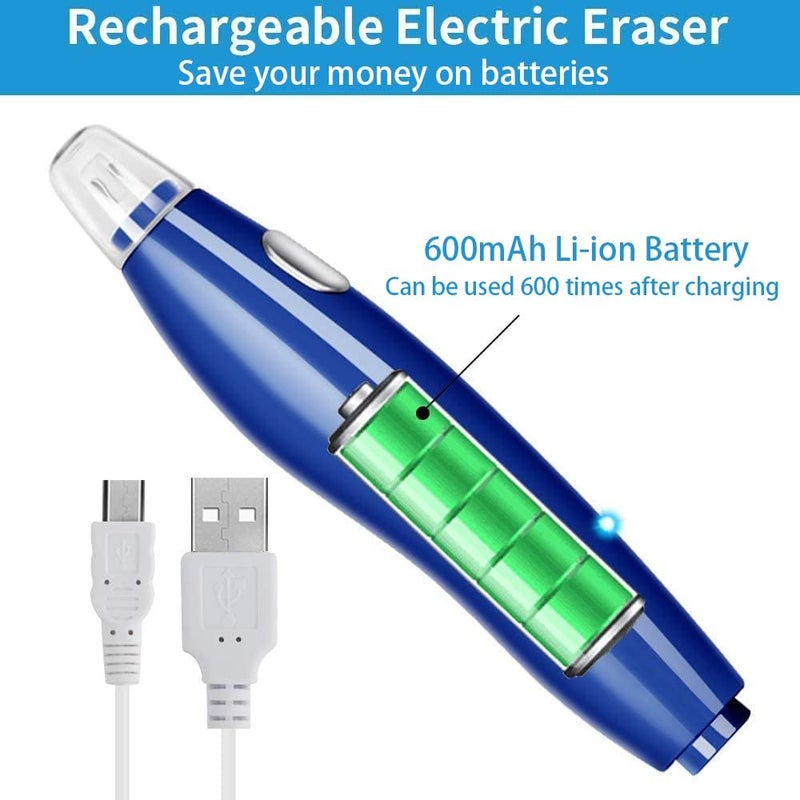 AFMAT Electric Eraser, 140 Eraser Refills, Electric Pencil Eraser Rechargeable for Artists, Electric Erasers for Drafting, Drawing, Painting, Sketching, Architectural Plans, Detailer Tool-Blue - Image 3