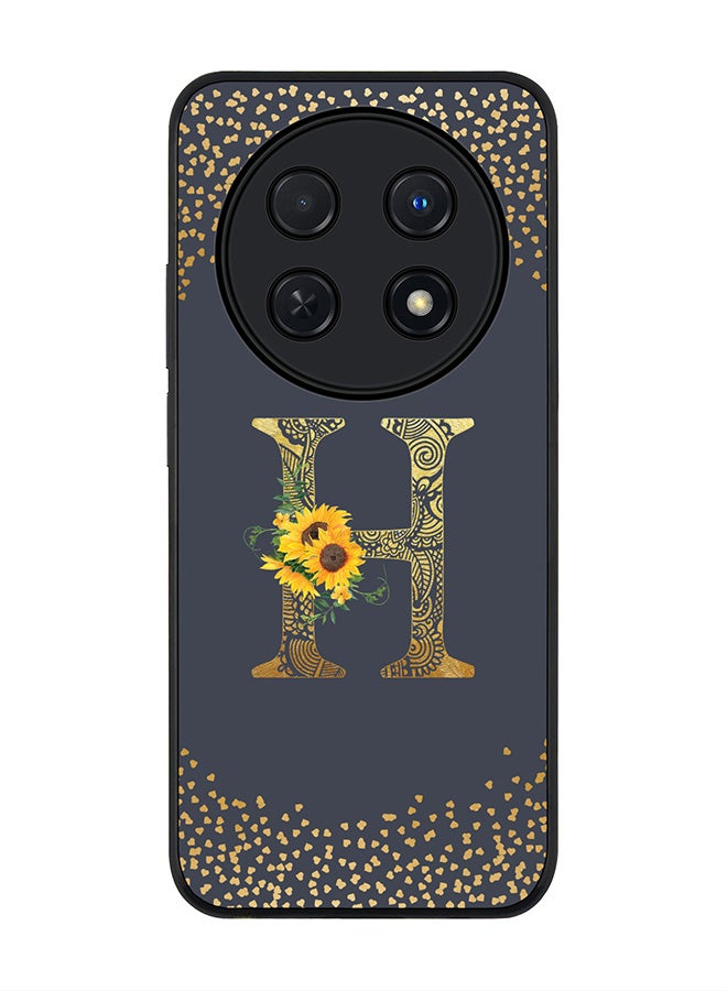 Stylizedd Rugged Black edge case for Huawei nova 12i 4G, Slim fit Flexible Thin Cover - Custom Monogram Initial Letter Floral Pattern Alphabet - H  (Grey ) - Image 1