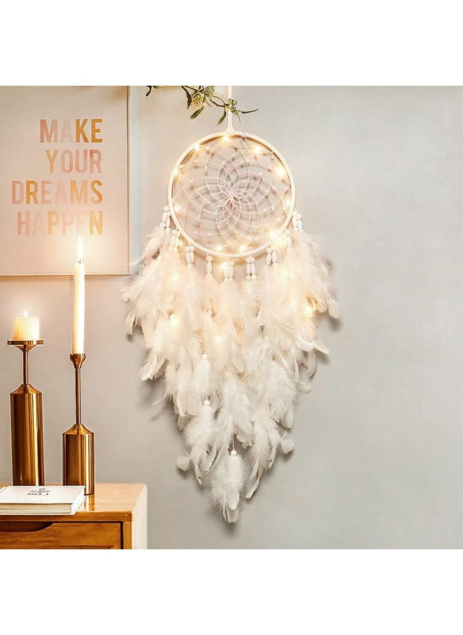 Dremisland Dremisland White Feathers Dream Catcher Wall Hanging Elegant Wall Art Room Decoration for Windows Balcony Bedroom Wedding Party Gift for Girls and Kids(with Lights)  - Image 5
