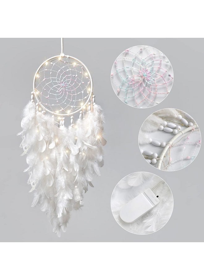 Dremisland Dremisland White Feathers Dream Catcher Wall Hanging Elegant Wall Art Room Decoration for Windows Balcony Bedroom Wedding Party Gift for Girls and Kids(with Lights)  - Image 4