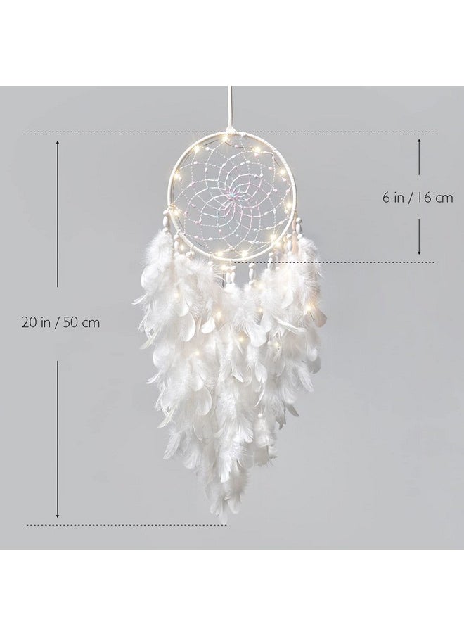 Dremisland Dremisland White Feathers Dream Catcher Wall Hanging Elegant Wall Art Room Decoration for Windows Balcony Bedroom Wedding Party Gift for Girls and Kids(with Lights)  - Image 3