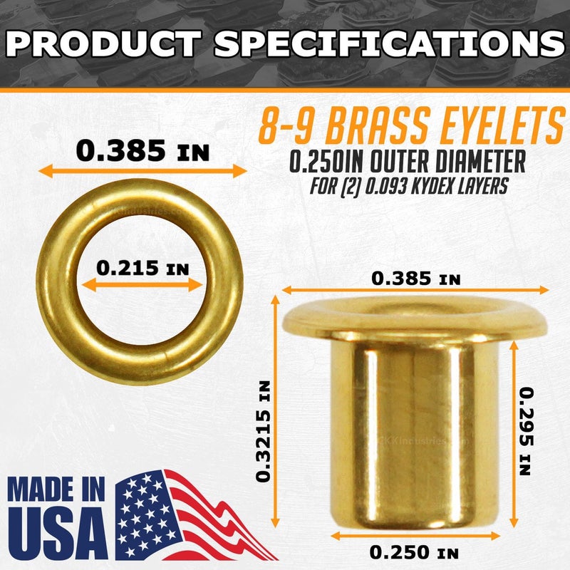 HolsterSmith [100 Pack] Polished Brass Eyelets - (#8-9 Length) - (1/4 in. Diameter) - (USA Made) - Rivets for DIY Kydex Holsters, Leather Shoes, and Canvas Cloth - Image 3
