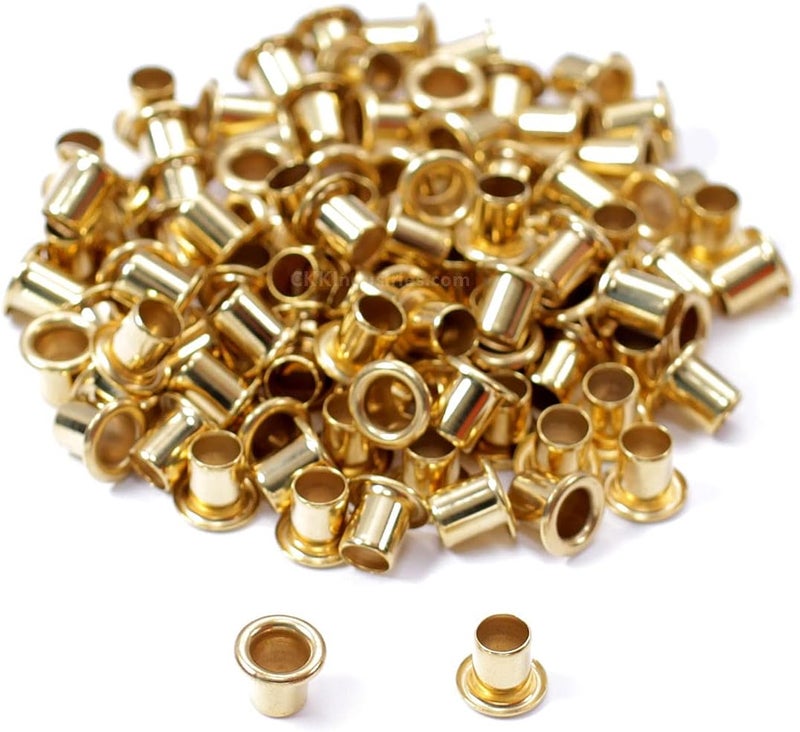 HolsterSmith [100 Pack] Polished Brass Eyelets - (#8-9 Length) - (1/4 in. Diameter) - (USA Made) - Rivets for DIY Kydex Holsters, Leather Shoes, and Canvas Cloth - Image 1