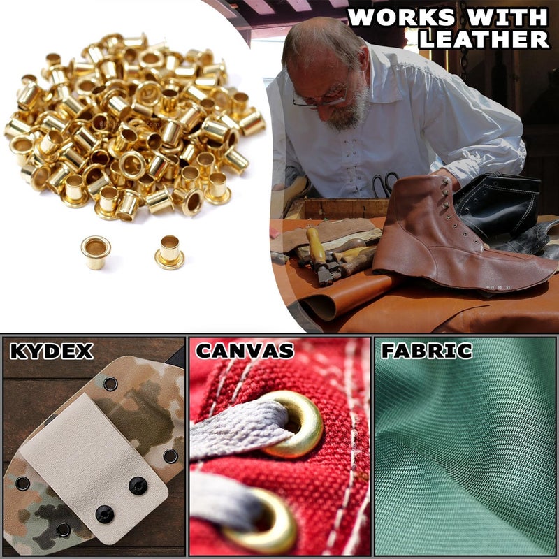 HolsterSmith [100 Pack] Polished Brass Eyelets - (#8-9 Length) - (1/4 in. Diameter) - (USA Made) - Rivets for DIY Kydex Holsters, Leather Shoes, and Canvas Cloth - Image 2