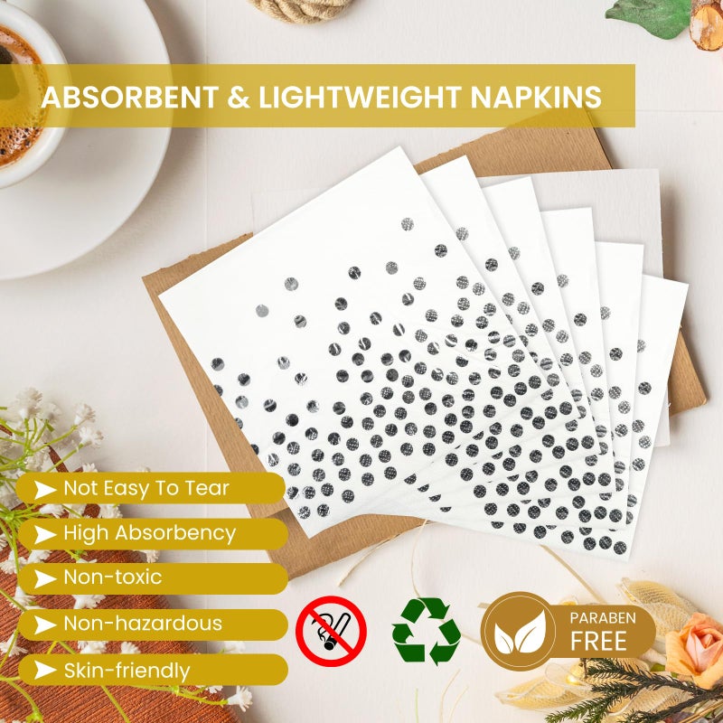 PUEVENYI 75PCS Paper Plates and Napkins Set - White and Sliver Dot Disposable Party Dinnerware Includes Paper Plates  Napkins  Forks Decorations for Graduations  Birthdays and Weddings  Serves 25 - Image 4