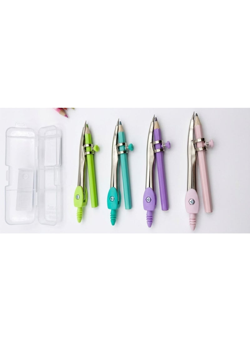 Compass set, colored geometric compass with pencil and storage box (1 unit)