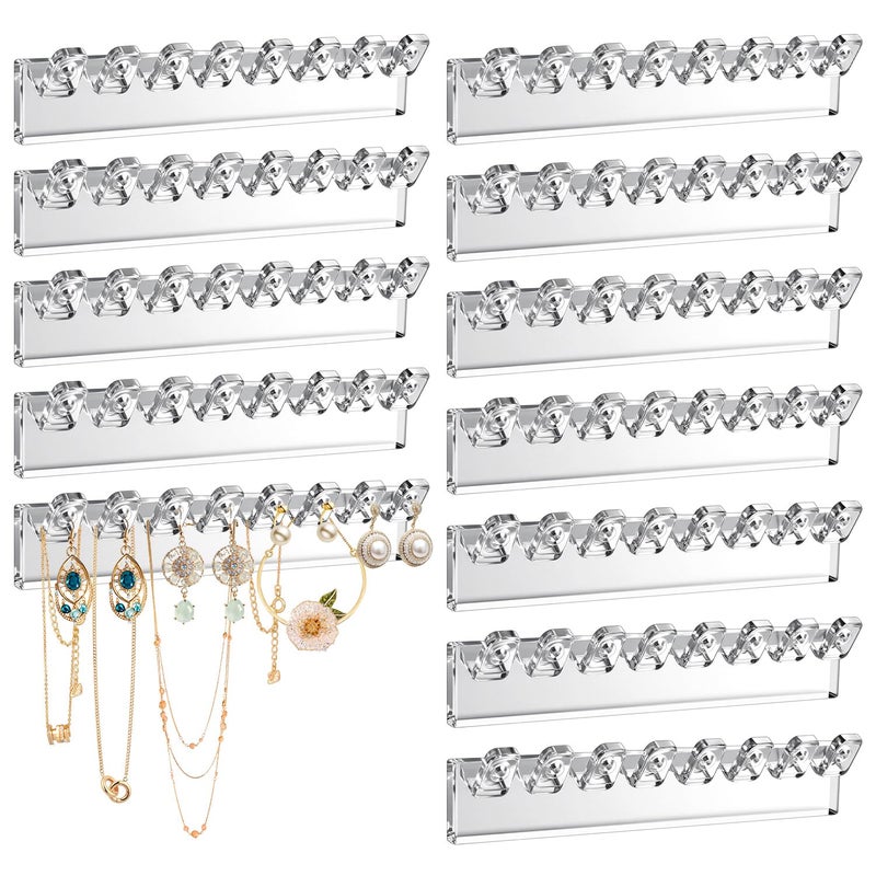 THSLSFX 12Pcs Self-Adhesive Necklace Organizer, Necklace Holder Wall Mounted, Hanging Jewelry Organizer with 8 Hooks for Necklaces, Bracelets, Rings, Earrings and Jewelry Display (3.7inch Long) - Image 1