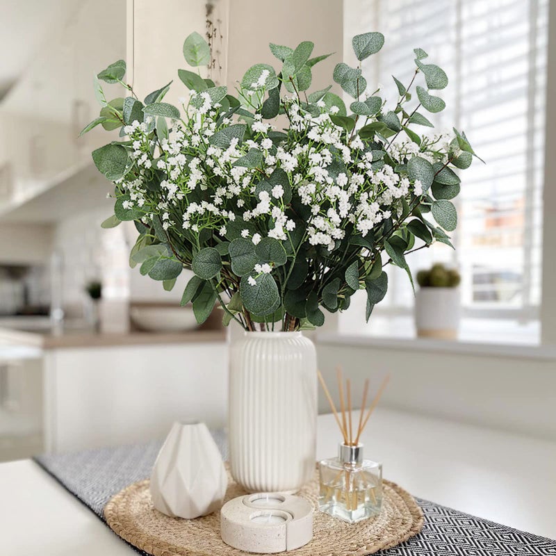 Beferr 5pcs Eucalyptus Stems & 6pcs Babys Breath Artificial Flowers Faux Greenery Bouquets for Wedding Table Centerpiece Home Decor - Image 4