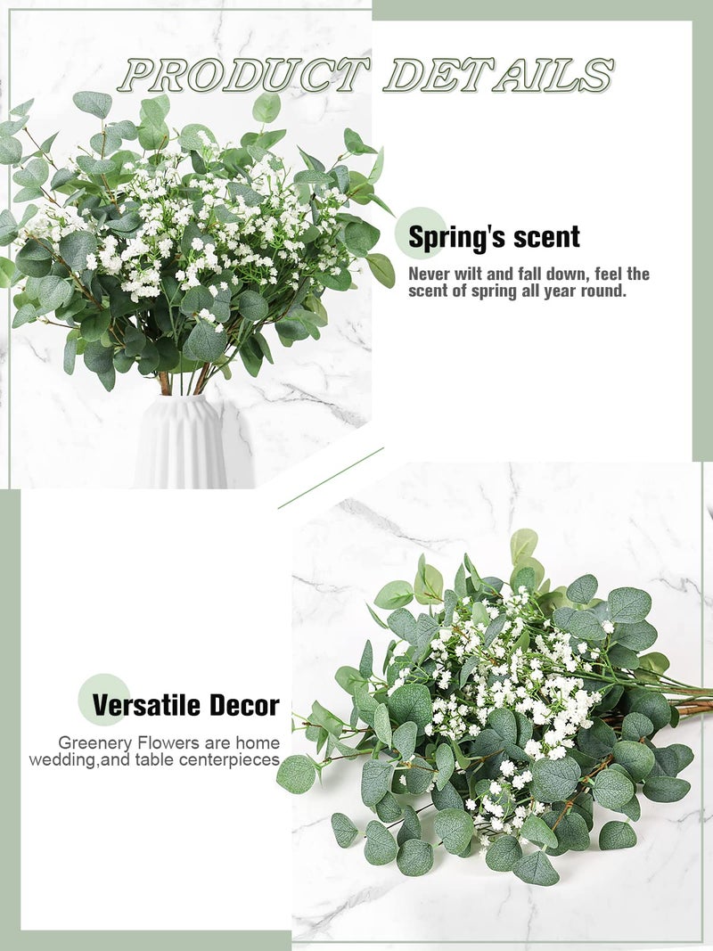 Beferr 5pcs Eucalyptus Stems & 6pcs Babys Breath Artificial Flowers Faux Greenery Bouquets for Wedding Table Centerpiece Home Decor - Image 3
