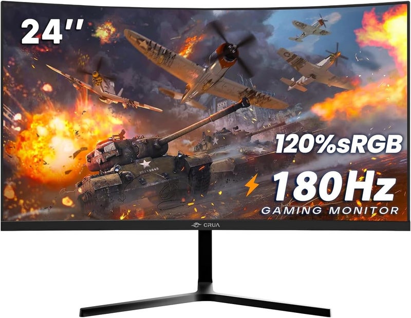 CRUA 24" inch Gaming Monitor 180Hz FHD(1920x1080) Curved 2800R 1080P Display Screen Fast 1ms(GTG) 120% sRGB FreeSync Suitable for e-sports games, office, and home use - Image 1