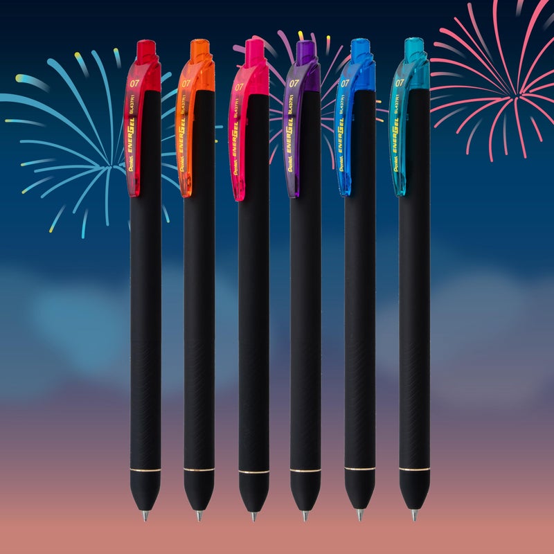 Pentel EnerGel Kuro Shades of Joy, Retractable Liquid Gel Pen, Assorted Ink Colors, Pack of 6 (BL437JOYPF6) - Image 2