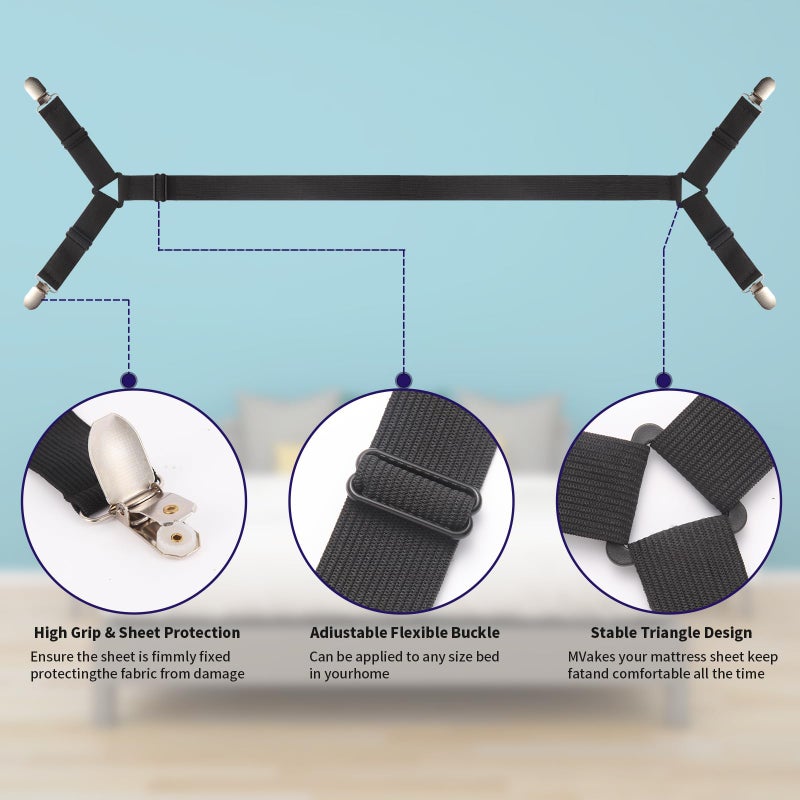 Luyena Bed Sheet Straps,3 PCS Secure and Sheet Holder Straps for Full Size Beds,Adjustable Crisscross Fitted Sheet Clips,Black - Image 3