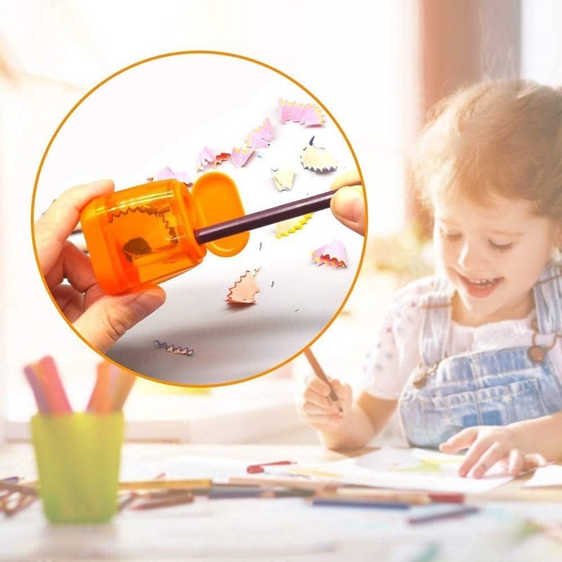 اليمن 4 قطع برايات أقلام، برايات أقلام يدوية ملونة، براية يدوية مدمجة ثنائية الثقوب ملونة، مع غطاء للأطفال والكبار، مناسبة للمدرسة والمكتب والمنزل - Image 5