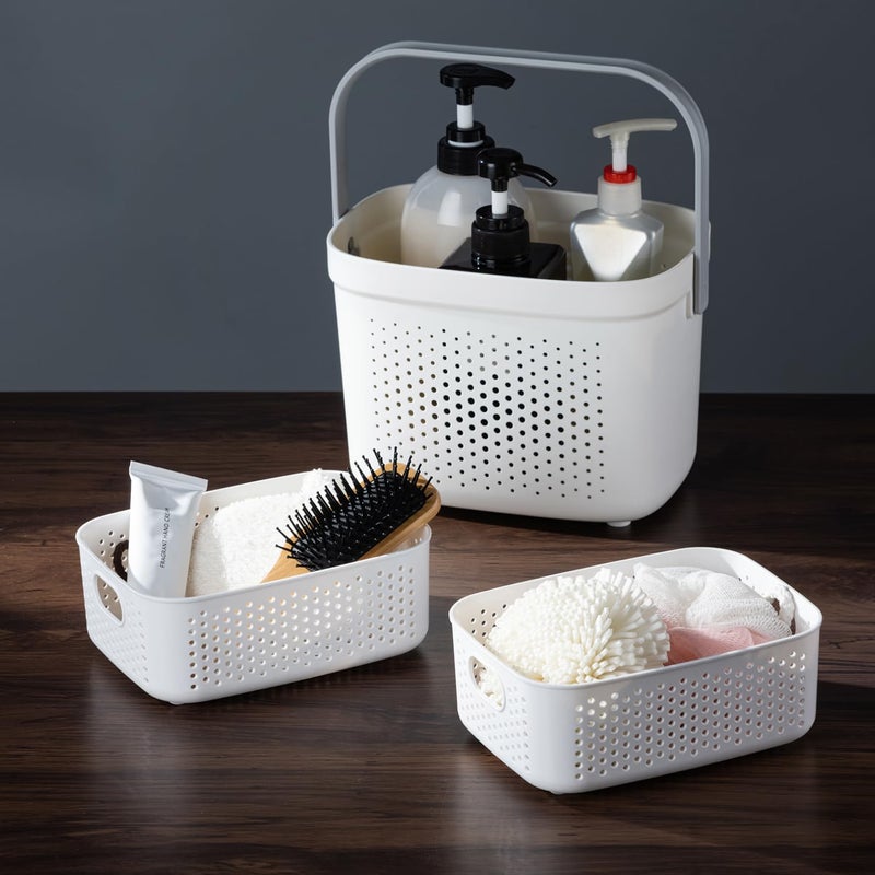 LivLab Mker Portable Shower Caddy, Cleaning Supply Organizer with Handle, College Dorm Room Essentials, Camping Tote Basket - Bathroom Storage Organizer, White Grey - Image 1