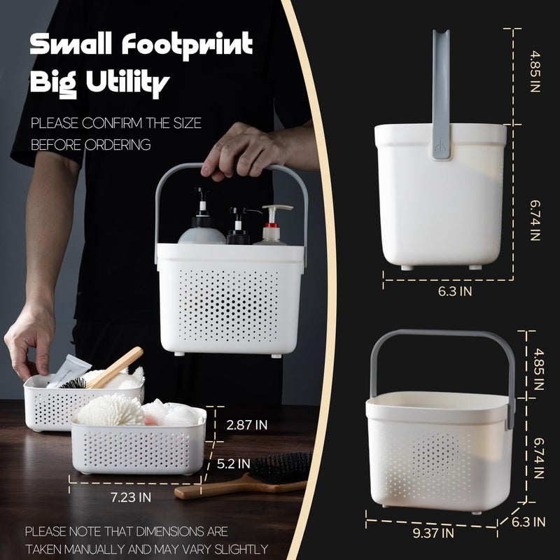 LivLab Mker Portable Shower Caddy, Cleaning Supply Organizer with Handle, College Dorm Room Essentials, Camping Tote Basket - Bathroom Storage Organizer, White Grey - Image 4
