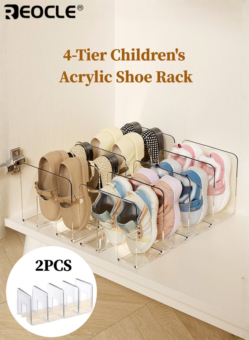 ريوكل قطعتان من رف أحذية أكريليك للأطفال مكون من 4 طبقات، شفاف وصغير الحجم، منظم عملي لترتيب الأحذية الفوضوية، لا يحتاج إلى تركيب، مثالي لغرف الأطفال - Image 1