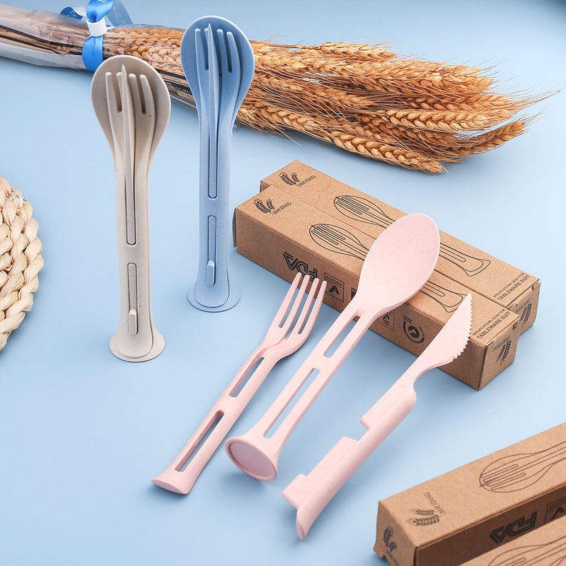 Scandinavian Style Kids Cutlery Set, Portable Plastic Fork Knife Spoon, 3 Pieces - Image 2