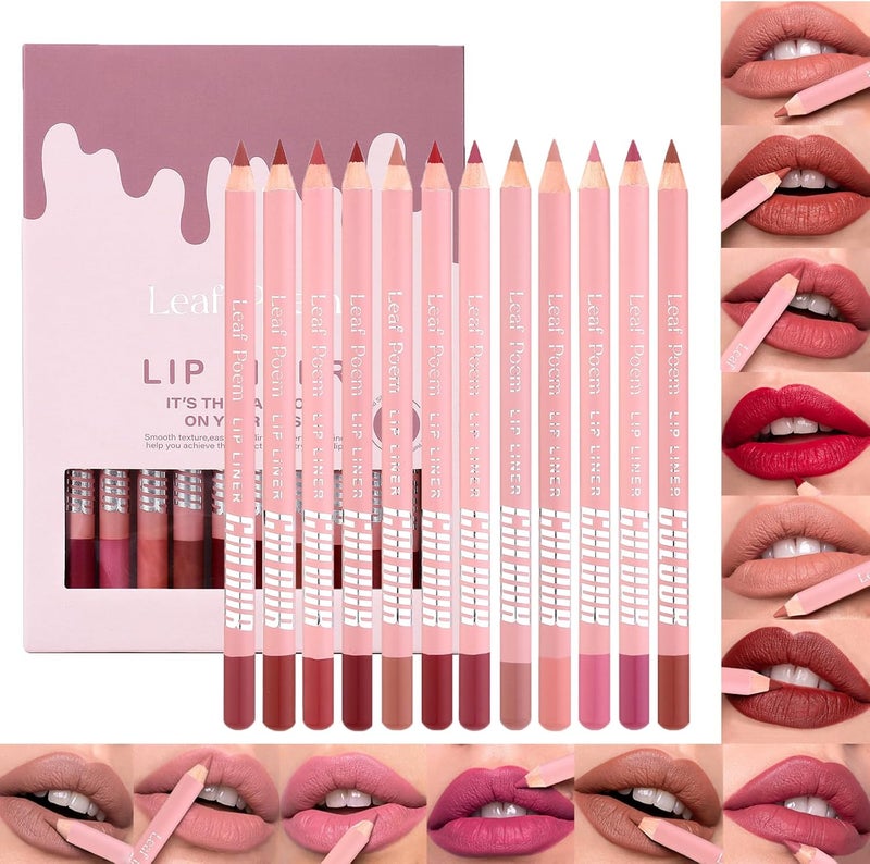 Matte Lip Liner Pencil Set 12 Colors Nude Smooth Lip Pencil Creamy Lip Liner Slim Matte Velvet Lipstick High Pigmented Lip Liner for Women rose M