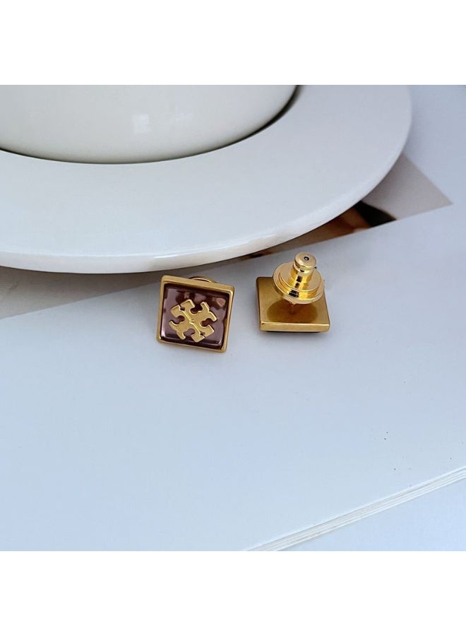 TB Tory Burch Women's Lacquered Raised Logo Stud Earrings - Image 3
