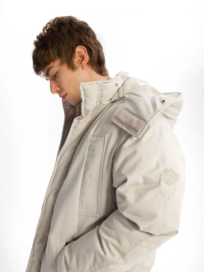 Giesto Light Grey GIESTO Thick Hooded Puff Coat with Zipper and Pockets for Men | Best Price UAE