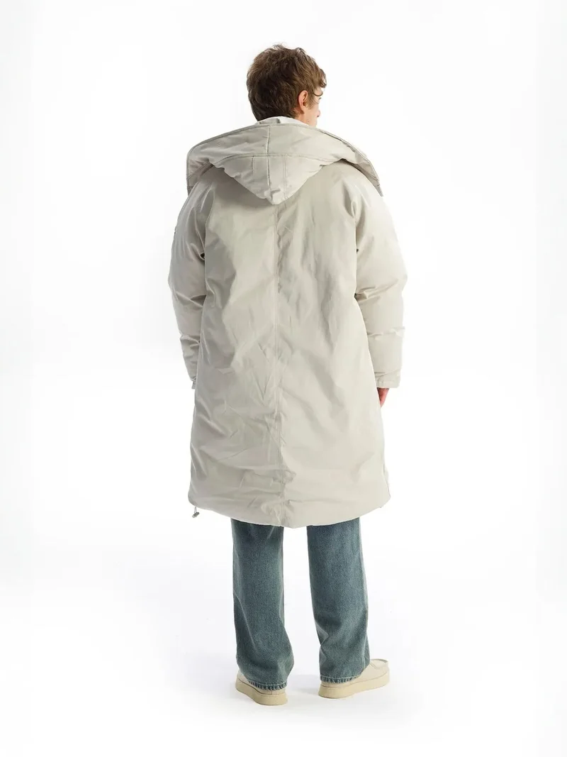 Giesto Light Grey GIESTO Thick Hooded Puff Coat with Zipper and Pockets for Men | Best Price UAE