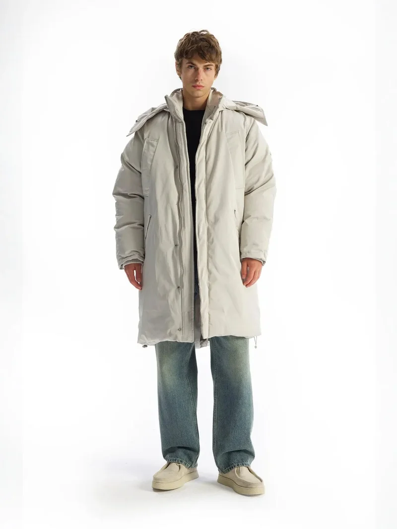 Giesto Light Grey GIESTO Thick Hooded Puff Coat with Zipper and Pockets for Men | Best Price UAE
