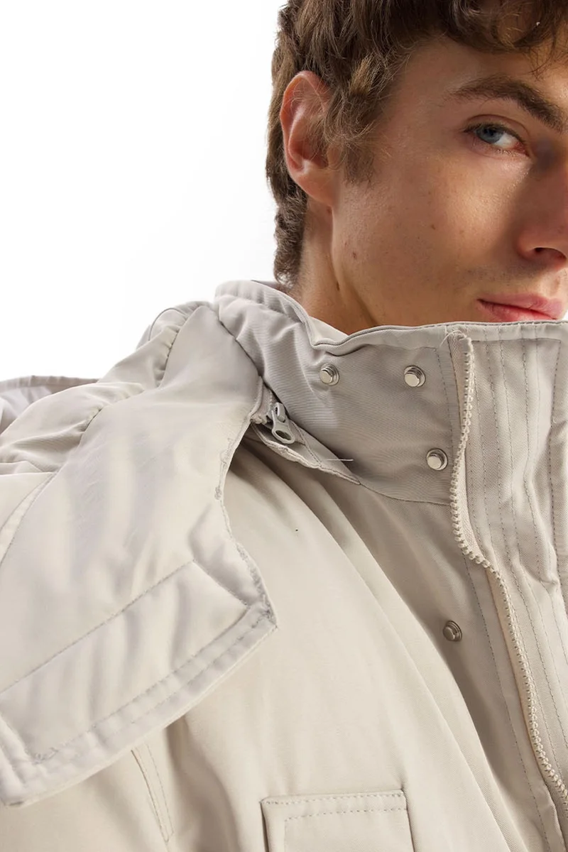 Giesto Light Grey GIESTO Thick Hooded Puff Coat with Zipper and Pockets for Men | Best Price UAE