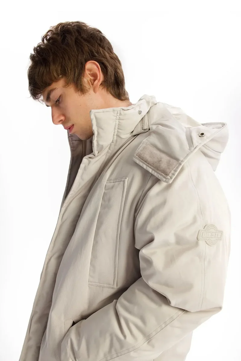 Giesto Light Grey GIESTO Thick Hooded Puff Coat with Zipper and Pockets for Men | Best Price UAE