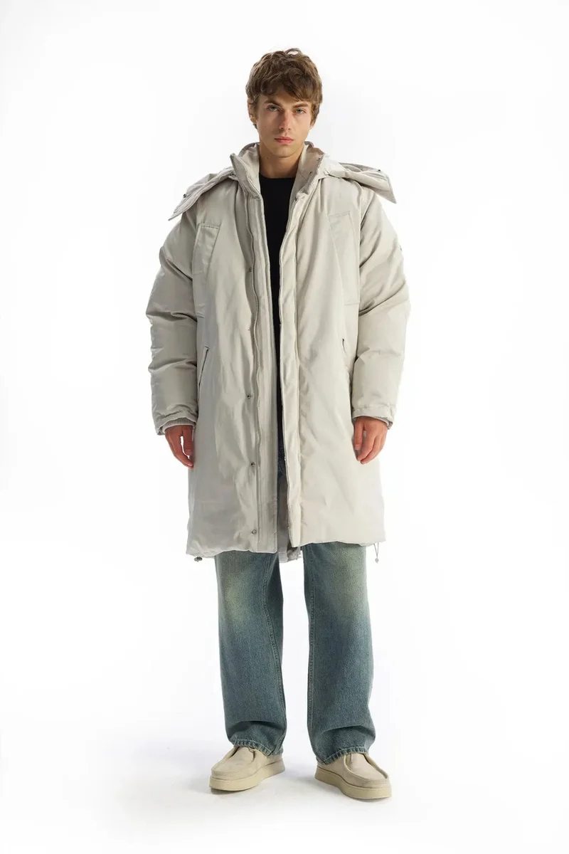 Giesto Light Grey GIESTO Thick Hooded Puff Coat with Zipper and Pockets for Men | Best Price UAE