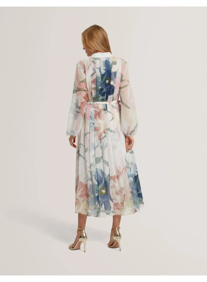 تيد بيكر Printed Pleat Shirt Midi Dress