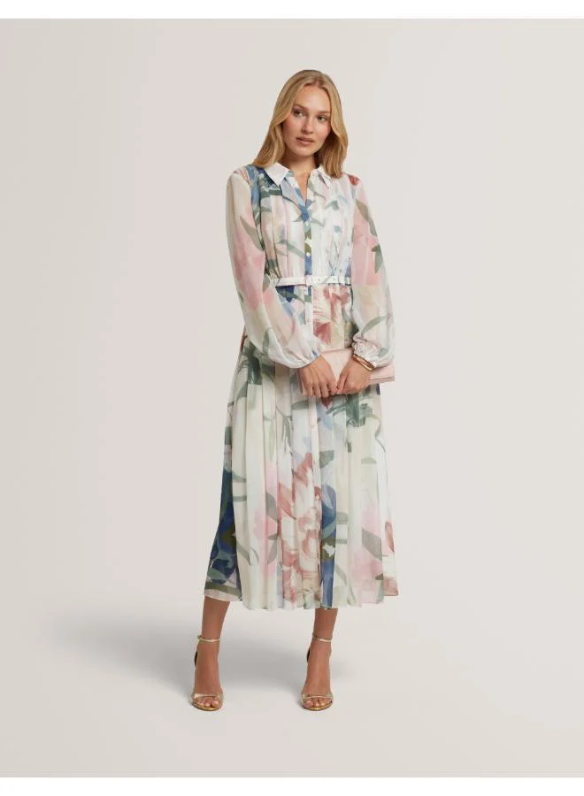 تيد بيكر Printed Pleat Shirt Midi Dress