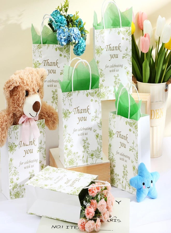Tenceur 60 Pcs Green Floral Gift Bags Bulk Wedding Bridal Gift Bag with Tissue Paper Party Favor Thank You Bags 5.9 x 3.2 x 8.3 Inch with Handle for Weddings Welcome, Bride Showers, Engagement Party - Image 4